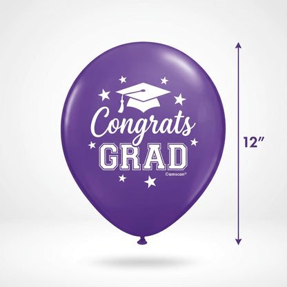"Congrats Grad" Purple Latex Balloons, 12-Inch, 15-Pack