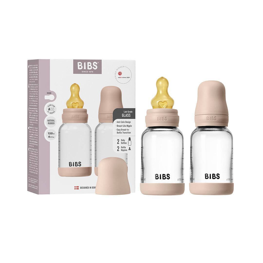 BIBS 2 Pack Slow Flow Glass Baby Bottle Round Latex - 120ml - Blush