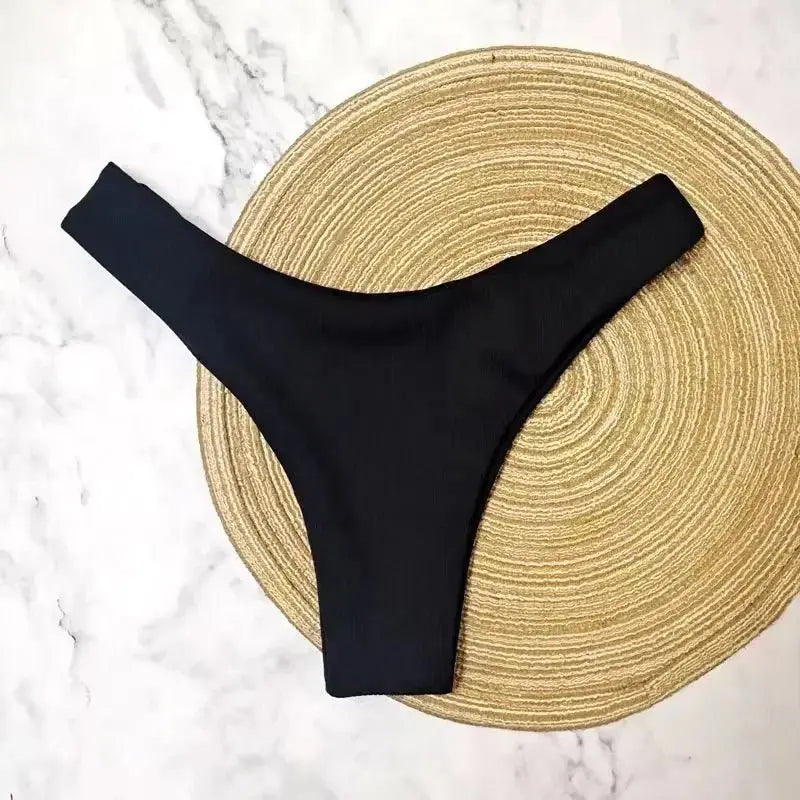 Bikini Bottoms Women's 2025 New Swimsuit Low Waisted Bottom Solid Brown Swimwear Thong Beachwear Brazilian Bathing Suit Summer