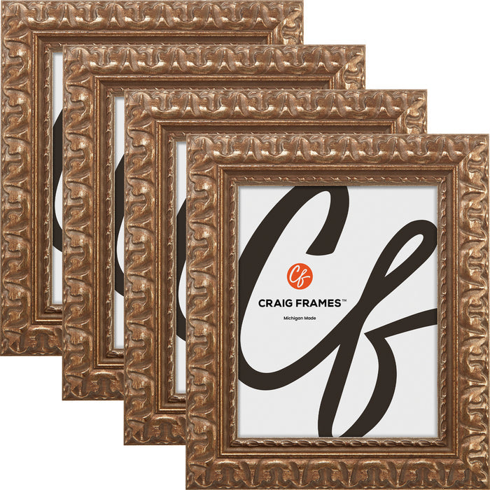 Bravada Ornate 2", Scratched Bronze Picture Frame - 4 Piece Set