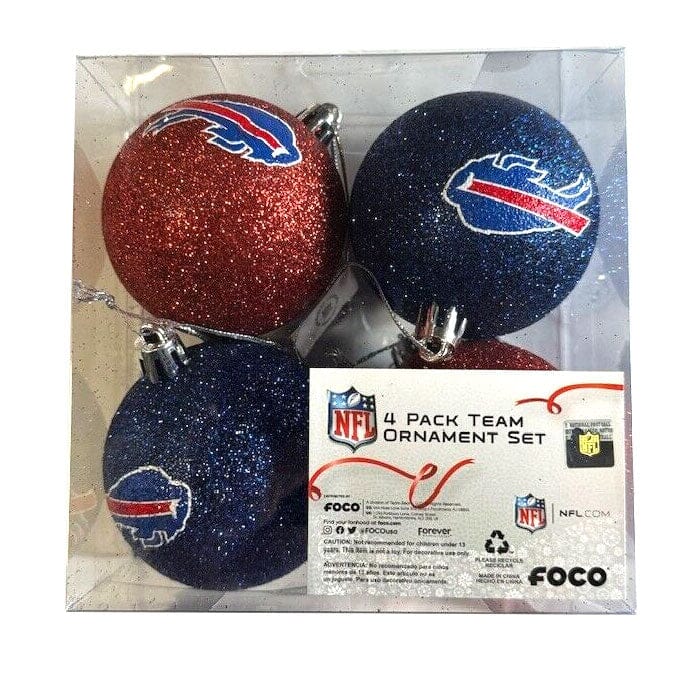 Buffalo Bills 4-Pack Glitter Ball Ornament Set General Merchandise TSE Buffalo
