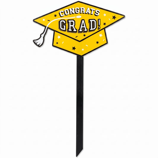 "Congrats Grad" Yellow Lawn Sign for Graduation Celebrations