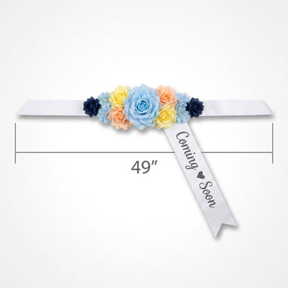 "Coming Soon" Pastel Floral Baby Shower Bump Sash