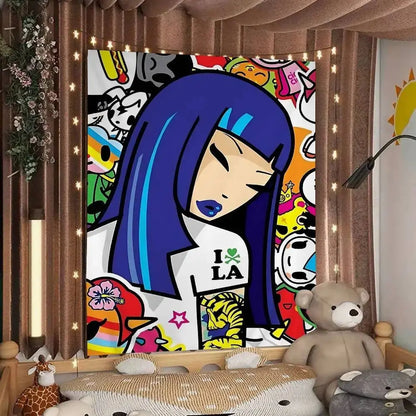 Cartoon Style Tapestry Personalized Art Wall Decor Creative Bedroom Tapestry Fashionable Room Decorations Trendy Wall Decorating