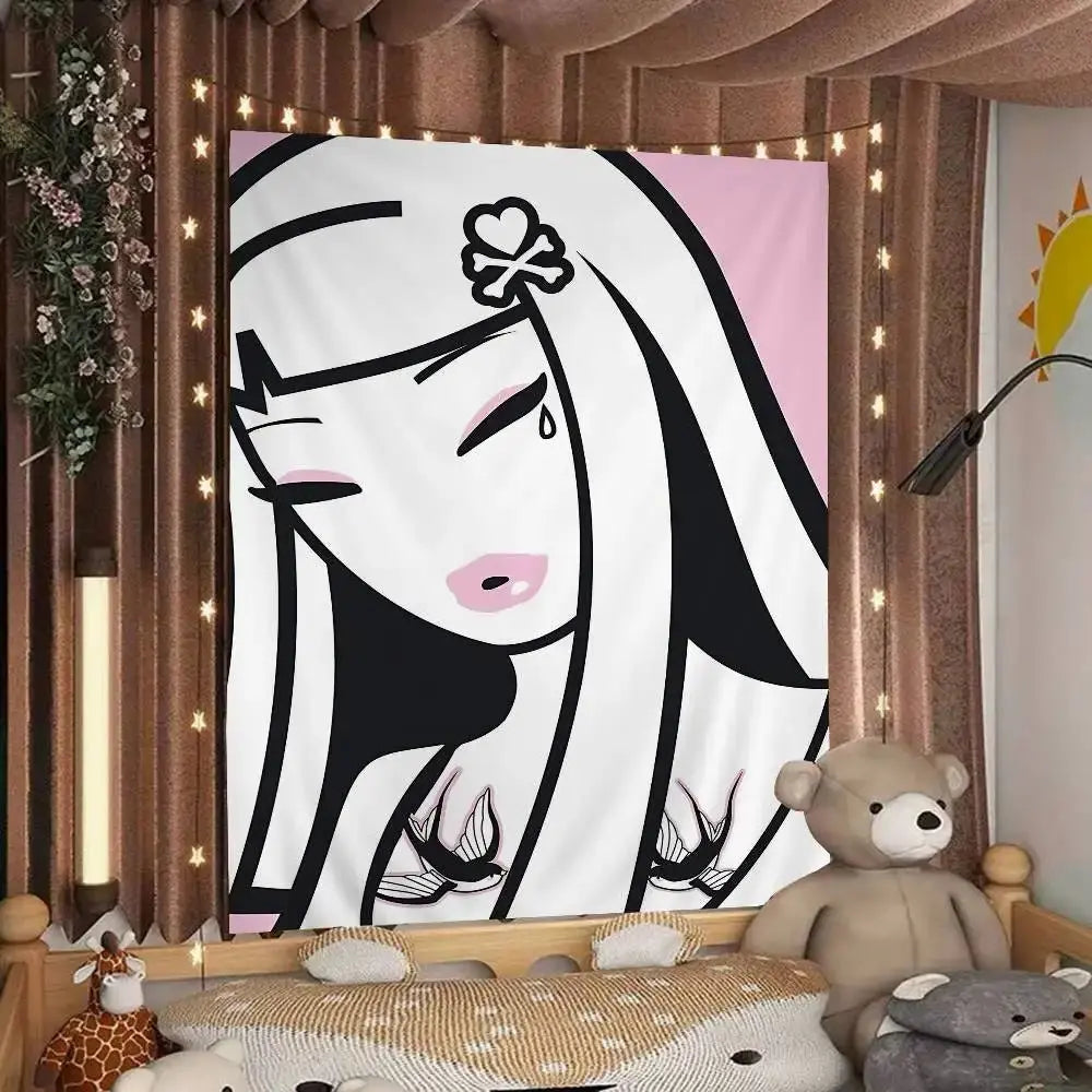 Cartoon Style Tapestry Personalized Art Wall Decor Creative Bedroom Tapestry Fashionable Room Decorations Trendy Wall Decorating