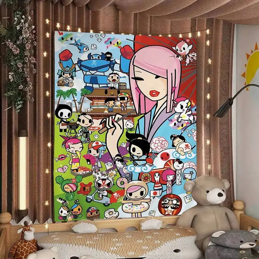 Cartoon Style Tapestry Personalized Art Wall Decor Creative Bedroom Tapestry Fashionable Room Decorations Trendy Wall Decorating
