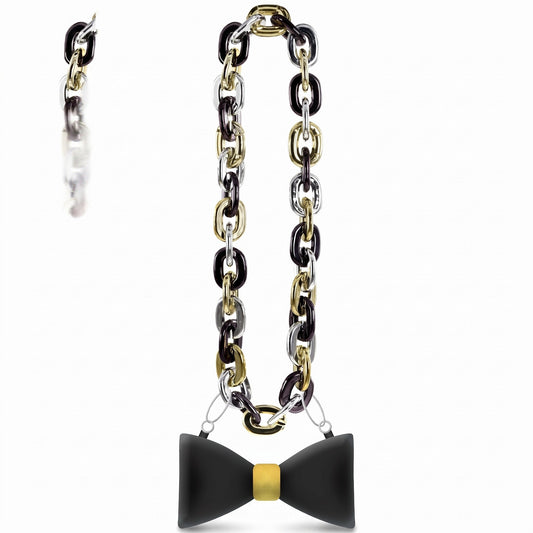 "Happy New Year" Light-Up Bow Tie Chain Necklace in Black, Gold, & Silver