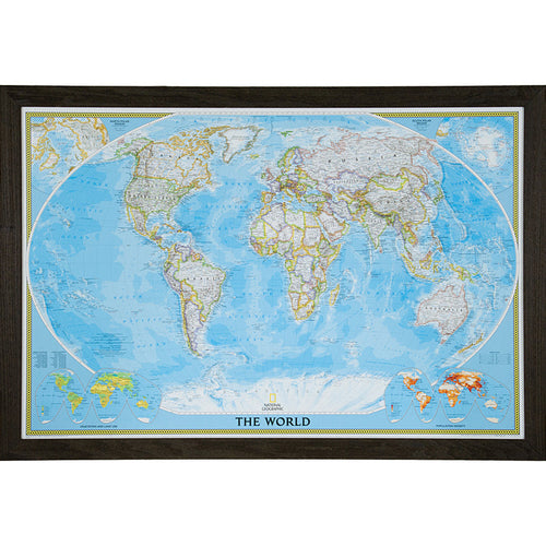 Classic World Push Pin Map – Driftwood Black