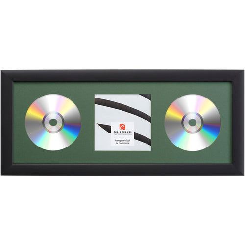 Contemporary Black Double CD Display Frame – Hunter Green Mat
