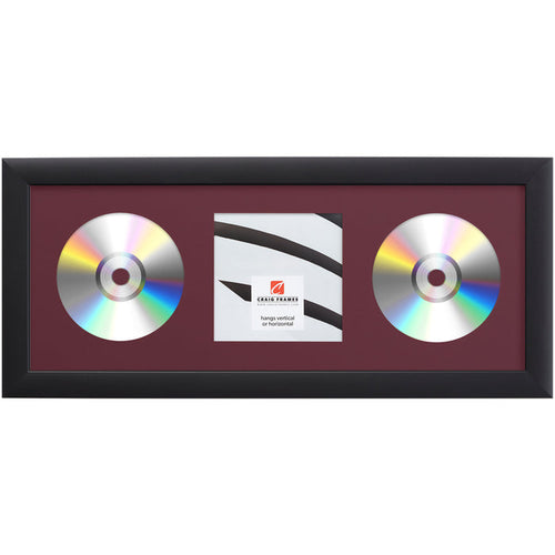 Contemporary Black Double CD Display Frame – Maroon Mat