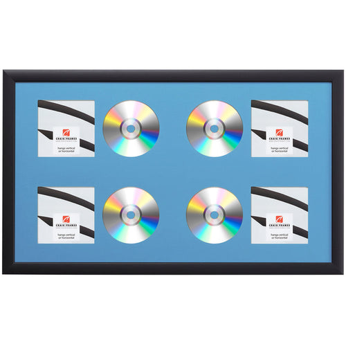 Contemporary Black Four CD Display Frame – Bay Blue Mat
