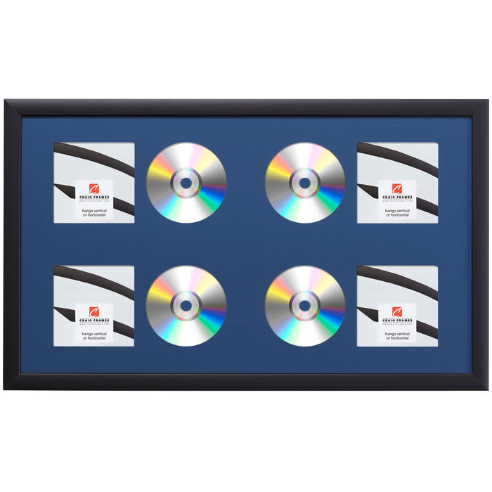 Contemporary Black Four CD Display Frame – Bottle Blue Mat