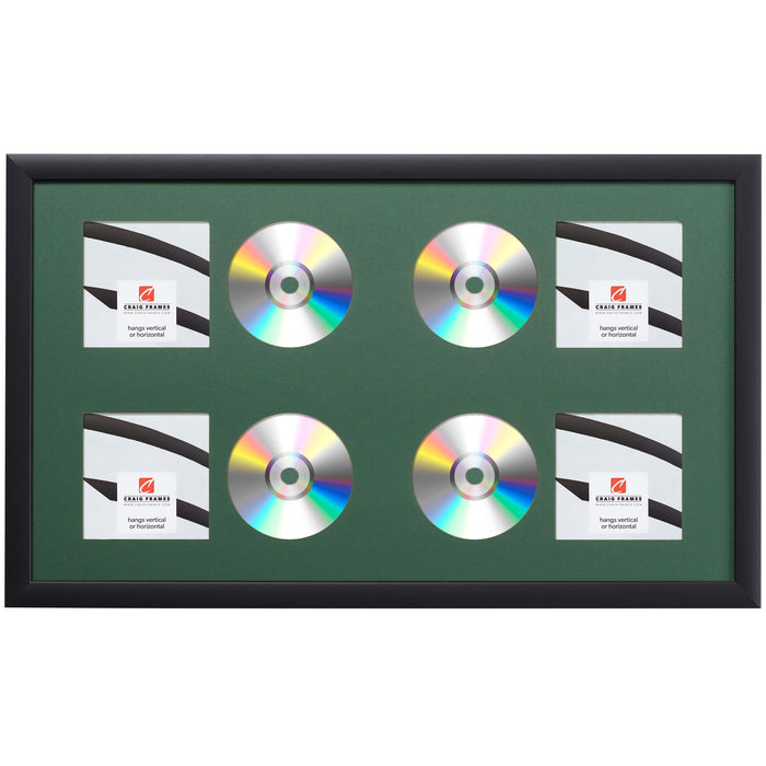Contemporary Black Four CD Display Frame – Hunter Green Mat
