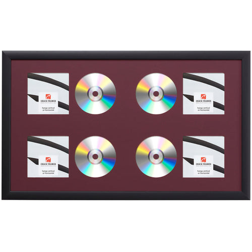 Contemporary Black Four CD Display Frame – Maroon Mat