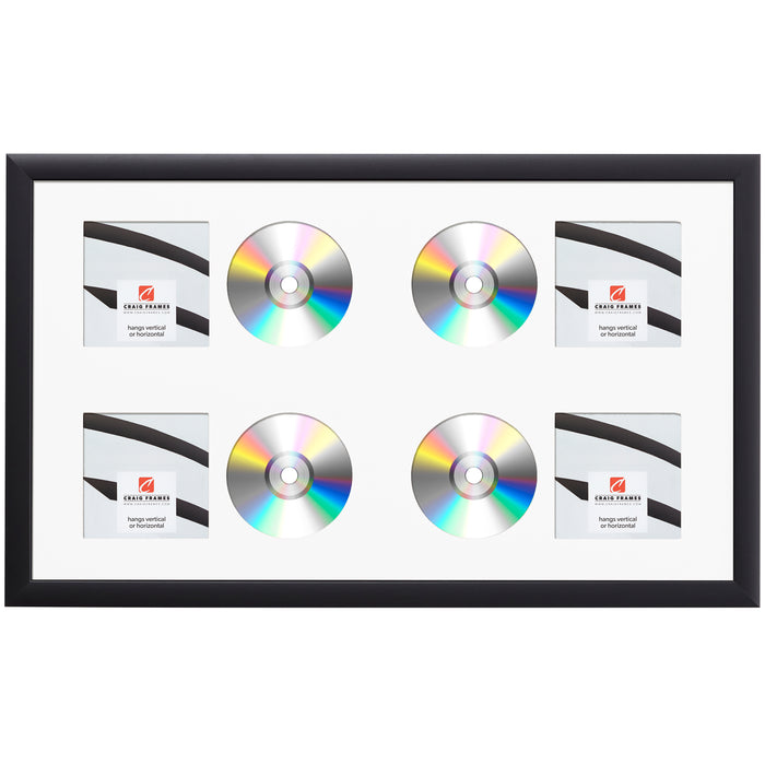 Contemporary Black Four CD Display Frame – Smooth White Mat