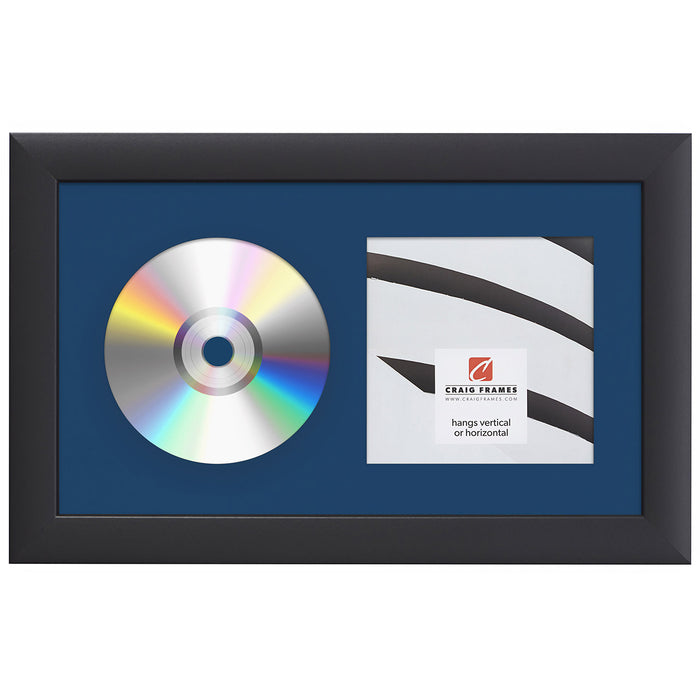 Contemporary Black Single CD Display Frame – Bottle Blue Mat