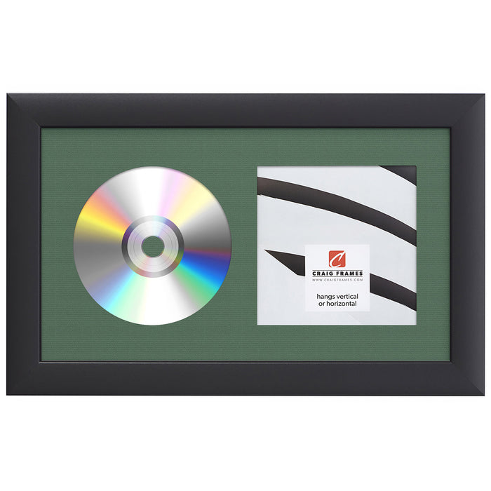 Contemporary Black Single CD Display Frame – Hunter Green Mat