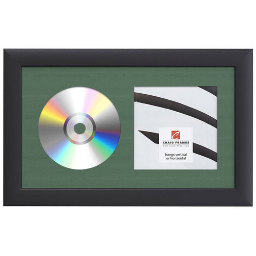 Contemporary Black Single CD Display Frame – Hunter Green Mat