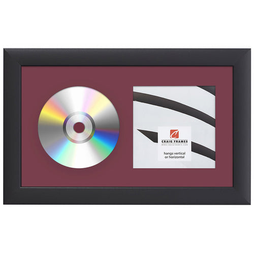 Contemporary Black Single CD Display Frame – Maroon Mat
