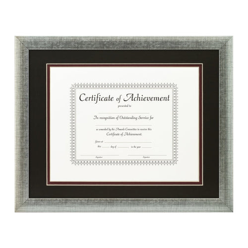 Contemporary Scratched Silver Document Frame – Black/Maroon Mat