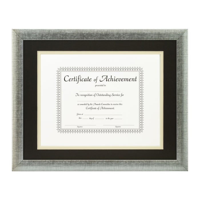 Contemporary Scratched Silver Document Frame – Black/Papyrus Mat
