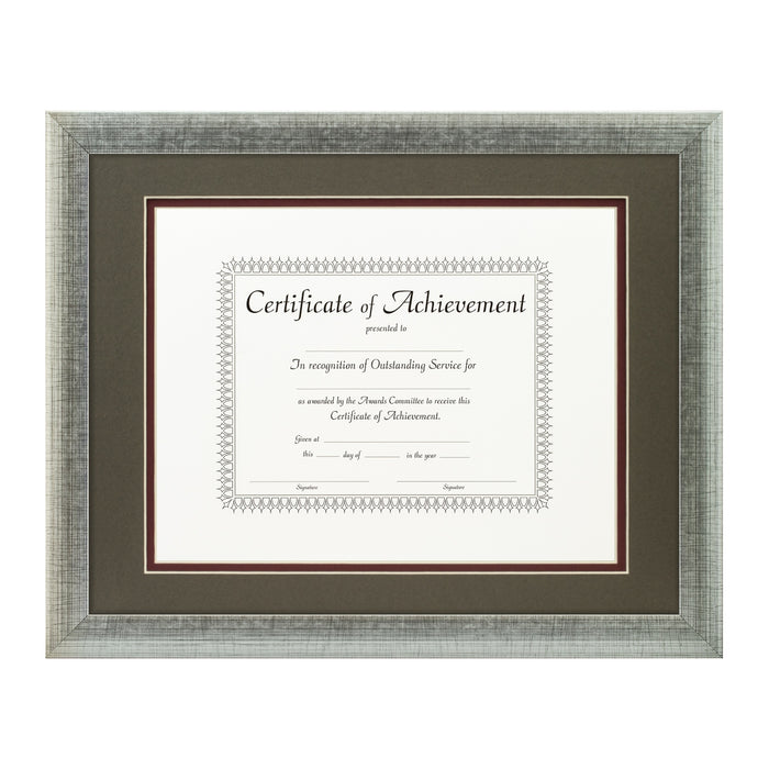 Contemporary Scratched Silver Document Frame – Cinder/Maroon Mat