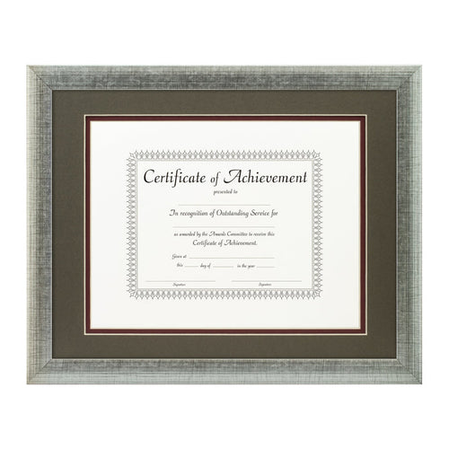 Contemporary Scratched Silver Document Frame – Cinder/Maroon Mat