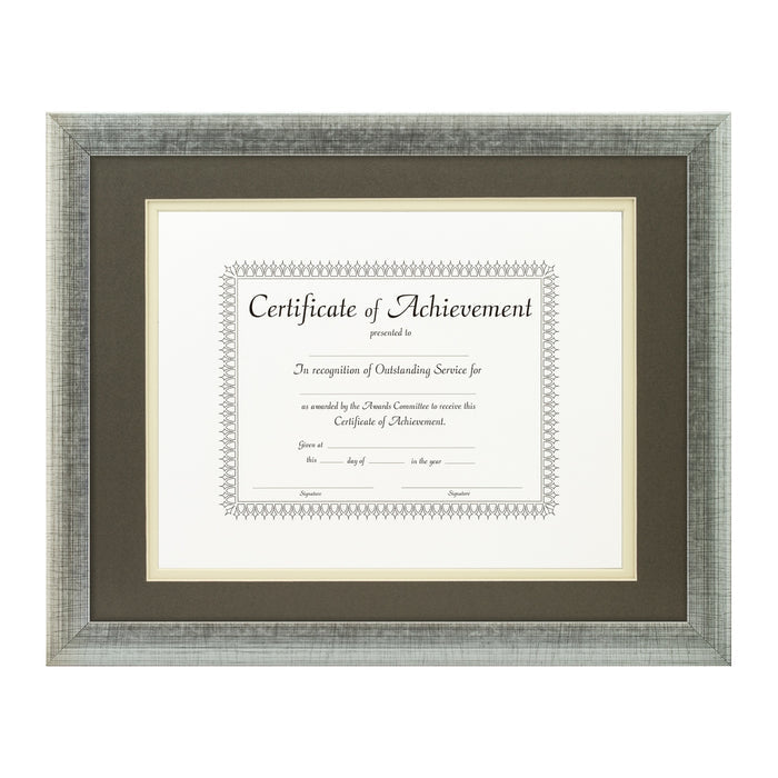 Contemporary Scratched Silver Document Frame – Cinder/Papyrus Mat