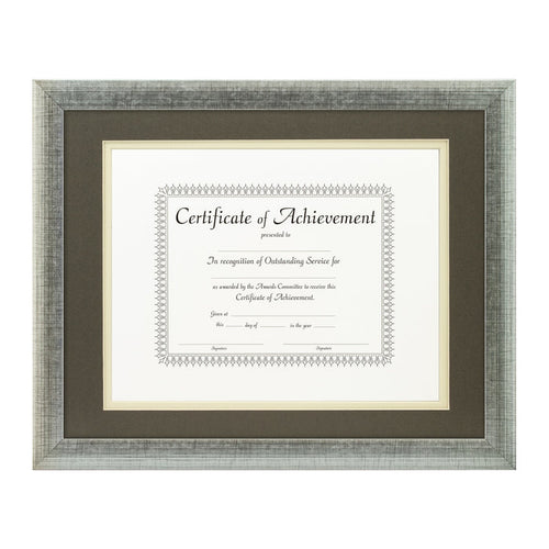 Contemporary Scratched Silver Document Frame – Cinder/Papyrus Mat