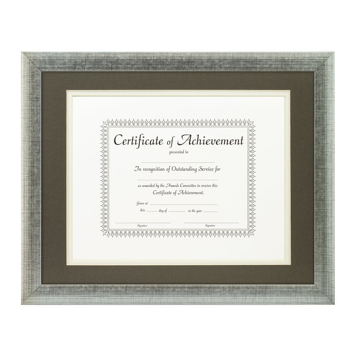 Contemporary Scratched Silver Document Frame – Cinder/White Mat