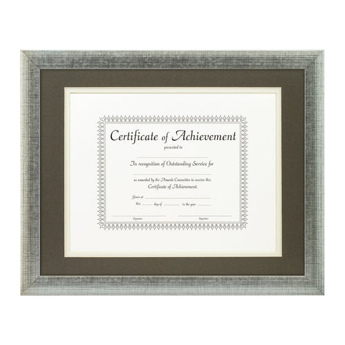 Contemporary Scratched Silver Document Frame – Cinder/White Mat