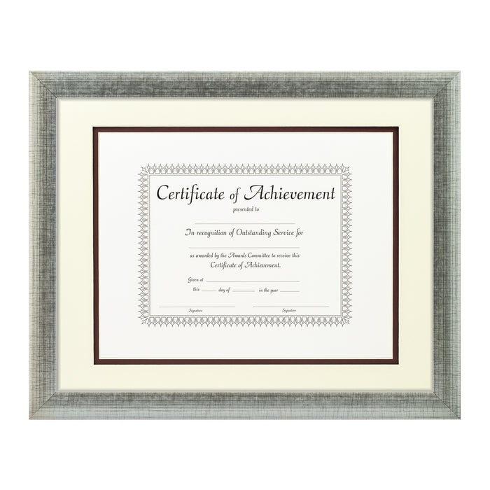Contemporary Scratched Silver Document Frame – Papyrus/Maroon Mat