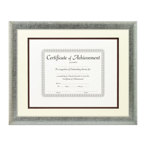 Contemporary Scratched Silver Document Frame – Papyrus/Maroon Mat