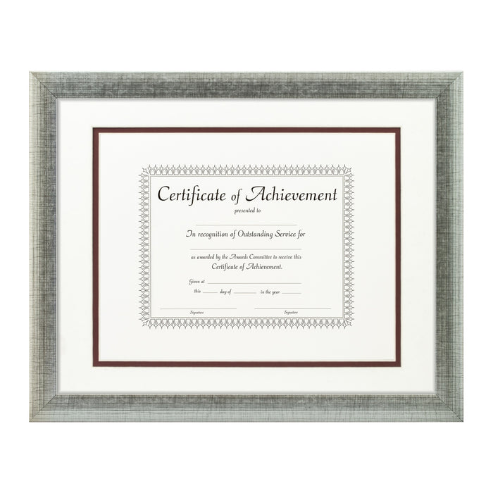 Contemporary Scratched Silver Document Frame – White/Maroon Mat