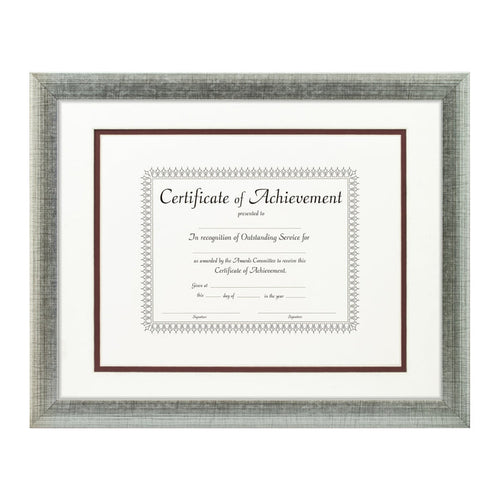 Contemporary Scratched Silver Document Frame – White/Maroon Mat