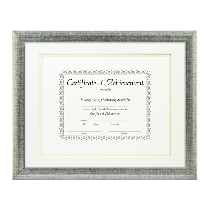 Contemporary Scratched Silver Document Frame – White/Papyrus Mat