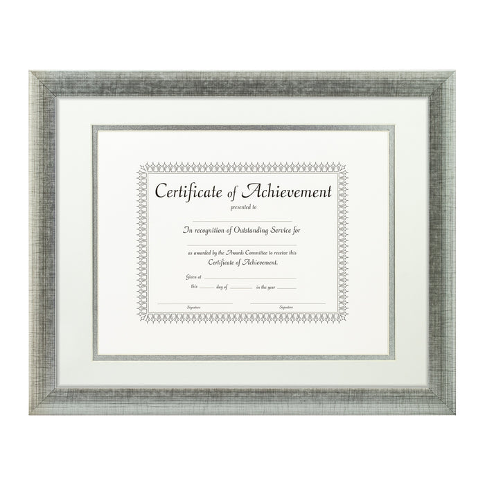 Contemporary Scratched Silver Document Frame – White/Silver Mat