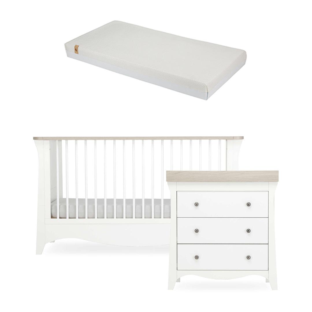 CuddleCo Clara 2 Piece Set 3-Drawer Dresser + Cot Bed  - White/Ash