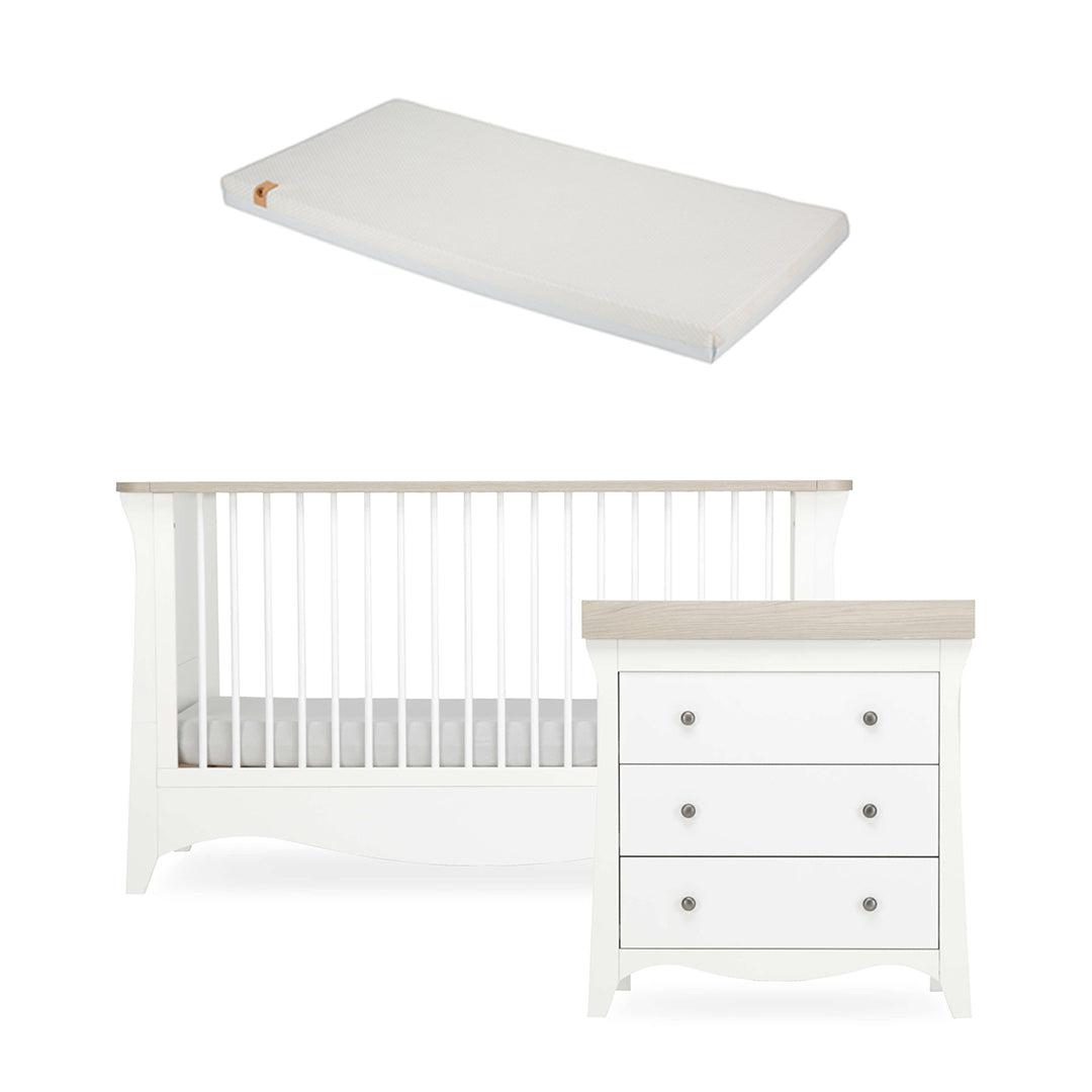CuddleCo Clara 2 Piece Set 3-Drawer Dresser + Cot Bed  - White/Ash
