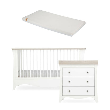 CuddleCo Clara 2 Piece Set 3-Drawer Dresser + Cot Bed  - White/Ash