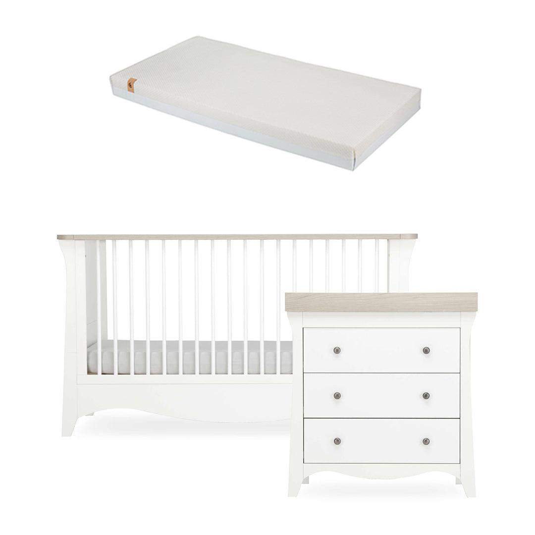 CuddleCo Clara 2 Piece Set 3-Drawer Dresser + Cot Bed  - White/Ash