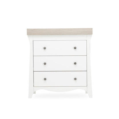 CuddleCo Clara 2 Piece Set 3-Drawer Dresser + Cot Bed  - White/Ash
