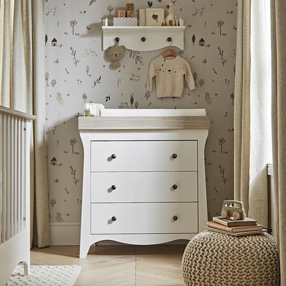 CuddleCo Clara 2 Piece Set 3-Drawer Dresser + Cot Bed  - White/Ash