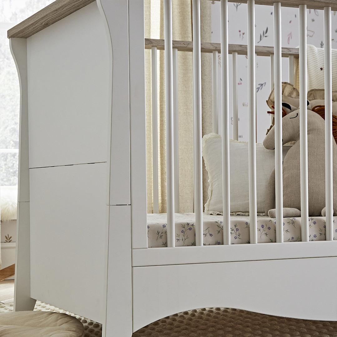 CuddleCo Clara 2 Piece Set 3-Drawer Dresser + Cot Bed  - White/Ash