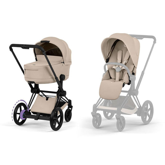 CYBEX e-PRIAM Pushchair & Fold Cot - Comfort - Cozy Beige/Black