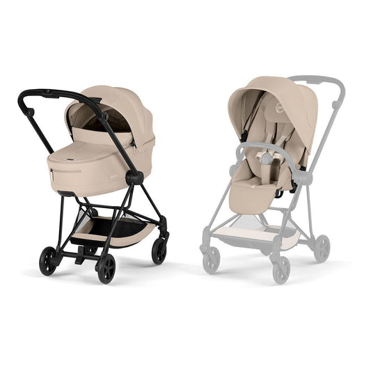 CYBEX Mios Comfort Pushchair & Foldable Carrycot - Cozy Beige/Black