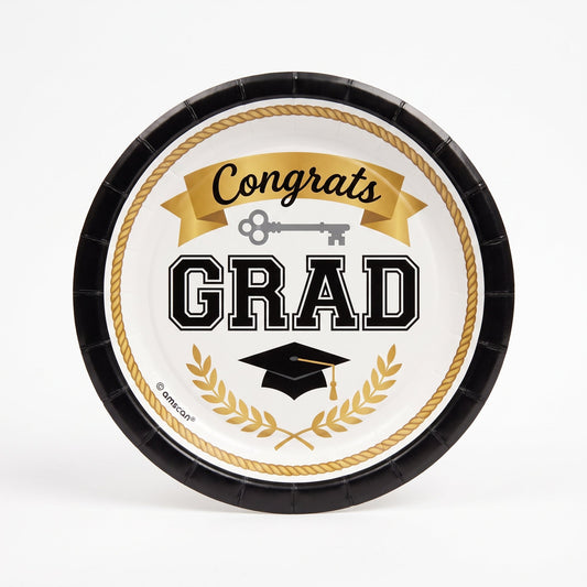 "Congrats Grad" 7-Inch Round Paper Plates - 50 Pack