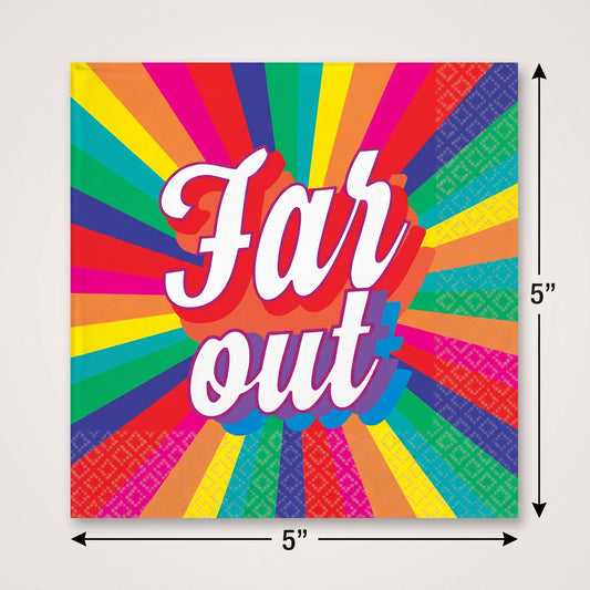 "Far Out" 70s Good Vibes Beverage Napkins, 16-Pack - 5 In. X 5 In.