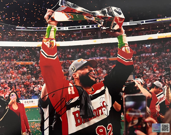 Dhane Smith Signed Holding 2024 NLL Championship Trophy 8x10 Photo Signed Lacrosse Photo TSE Buffalo