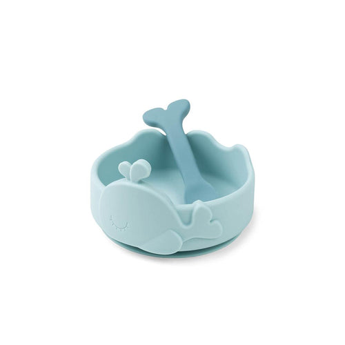 Done by Deer Silicone Stick & Stay Bowl + Baby Spoon  - Blue - Wally